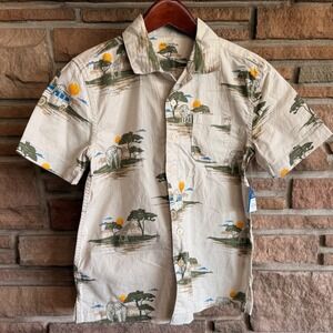Arizona Jean Co Shirt Boys Small 8 Safari Print Short Sleeve Button Up NWT